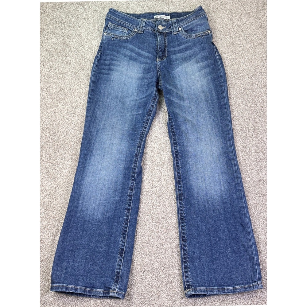 Lee Slender Secret Jeans Womens 12S Blue Bootcut Lower Waist Flap Pocket Denim